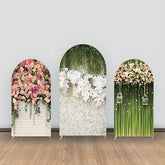 Aperturee - White Floral Wall Colors Green Arch Backdrop Kit